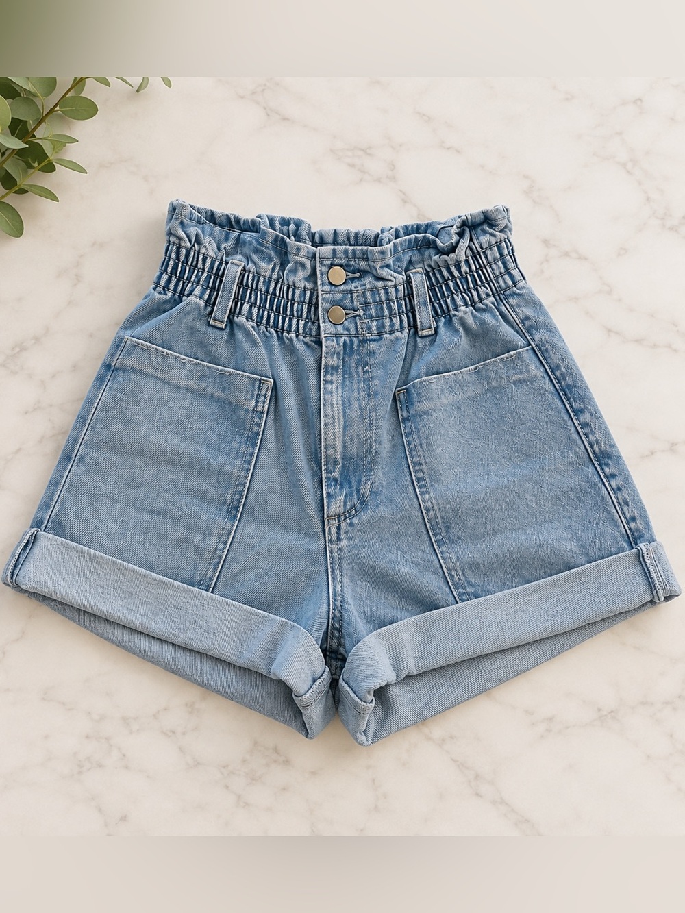ZARA Paperbag Waist Denim Shorts Blue Size 4